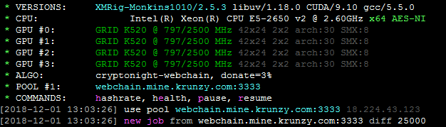 XMRIG GPU running values